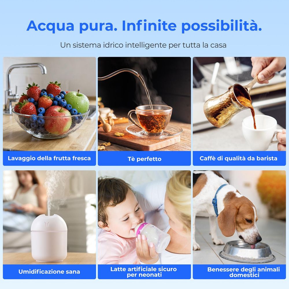 Purificatore d'acqua da tavolo Hydrofast W100, osmosi inversa, filtrazione UV, filtrazione a 6 stadi e 8 impostazioni di temperatura