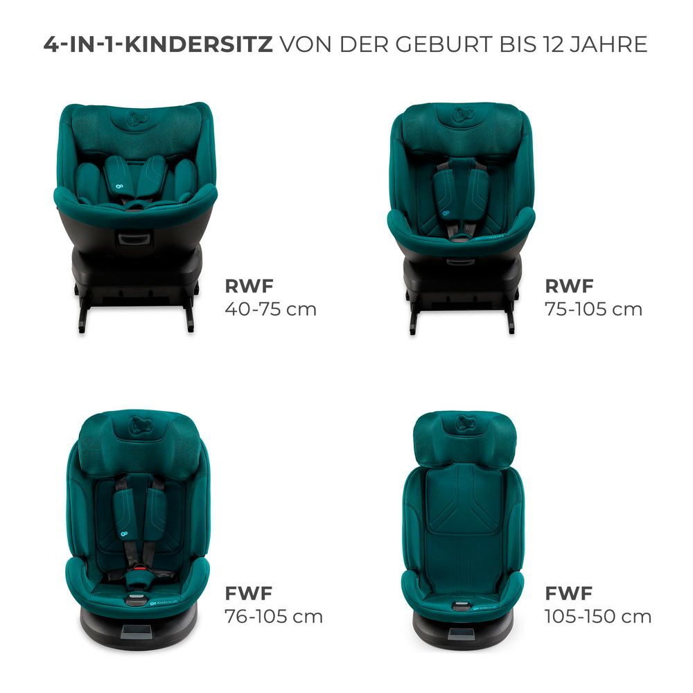 Kinderkraft XPEDITION 3 i-Size - Autositz 40-150 cm - 360° drehbar - RWF bis 22 kg - SPS+ und H-GUARD+ Systeme - Ergonomisch - Atmungsaktiv - Grün