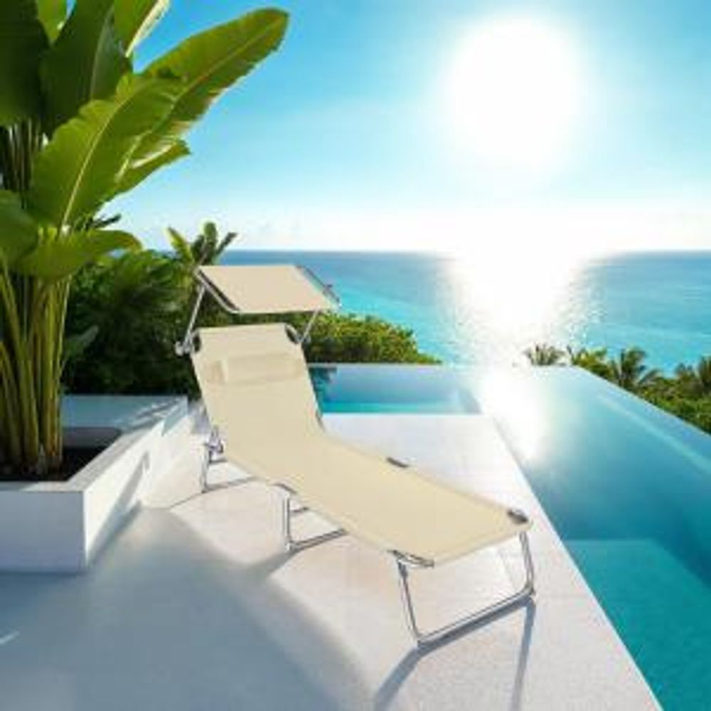 tectake® 2er Set Sonnenliege Chloé 4-stufig klappbar mit Sonnendach und Polster - wetterfest - 68x190x65cm - Outdoor Liege