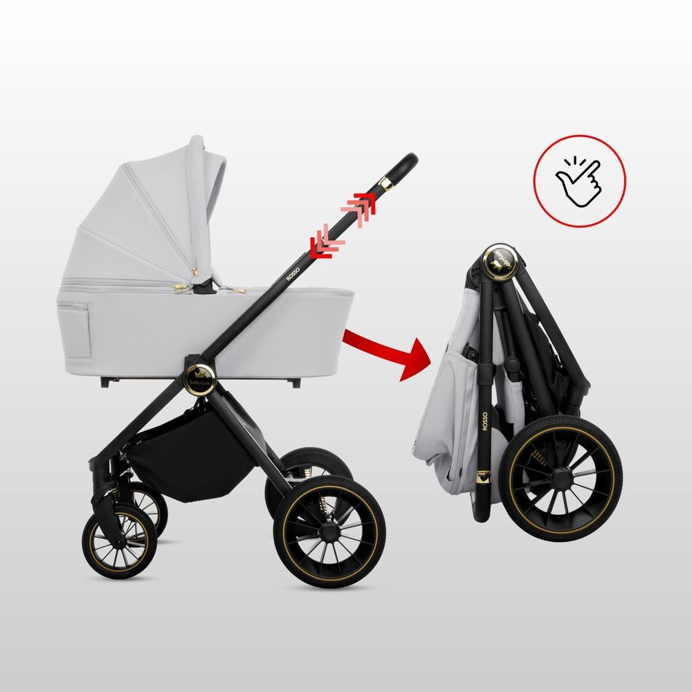 BabyLux® Kinderwagen 3in1 Set ROSSO, Beige Faltbar Leicht Kombikinderwagen Set incl. Babywanne, Buggy Sportsitz, Babyschale i-Size, Wickeltasche