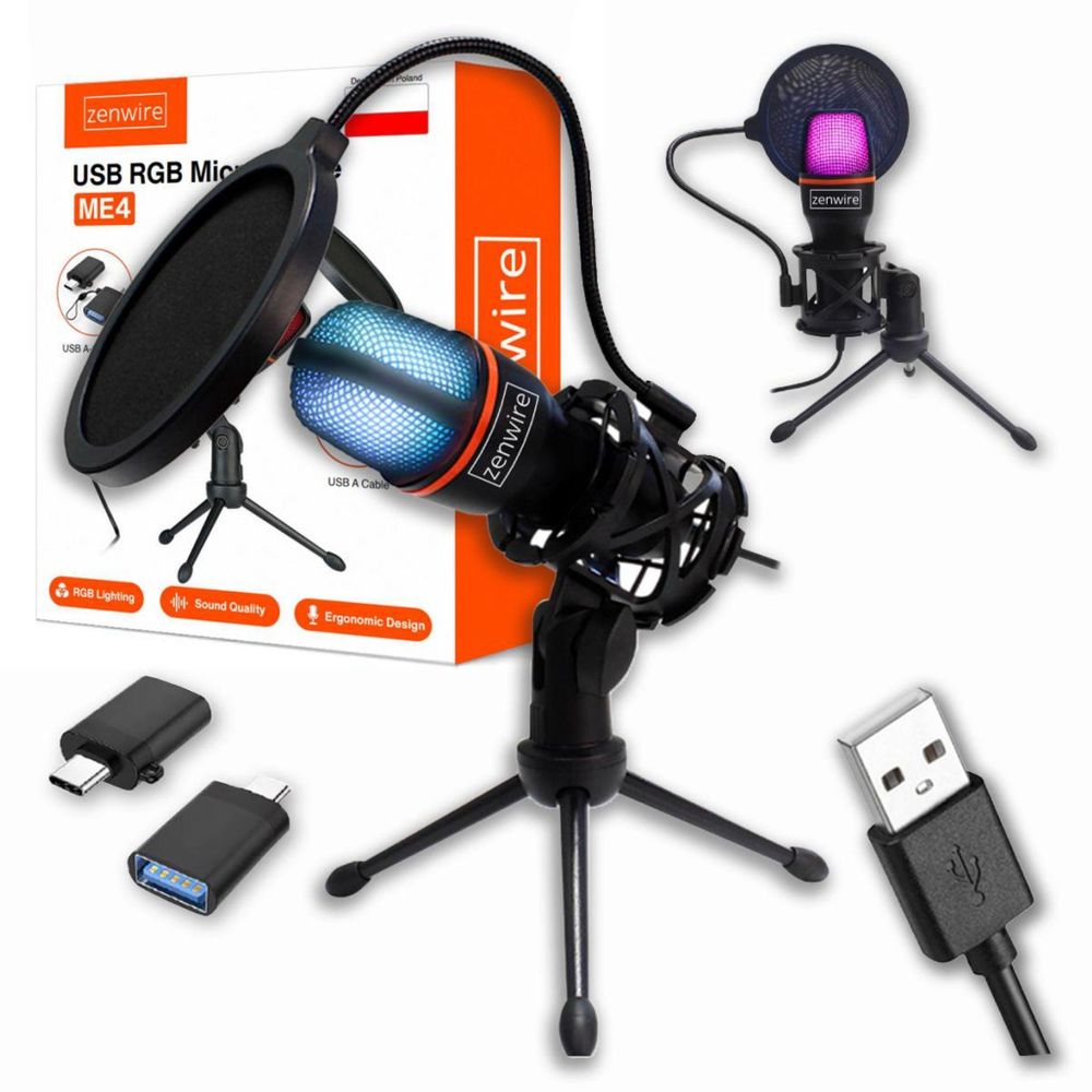 Kondenzátorový mikrofon - studiový - pro PC - herní - RGB - USB-C USB 3.0 - černý - pro PC
