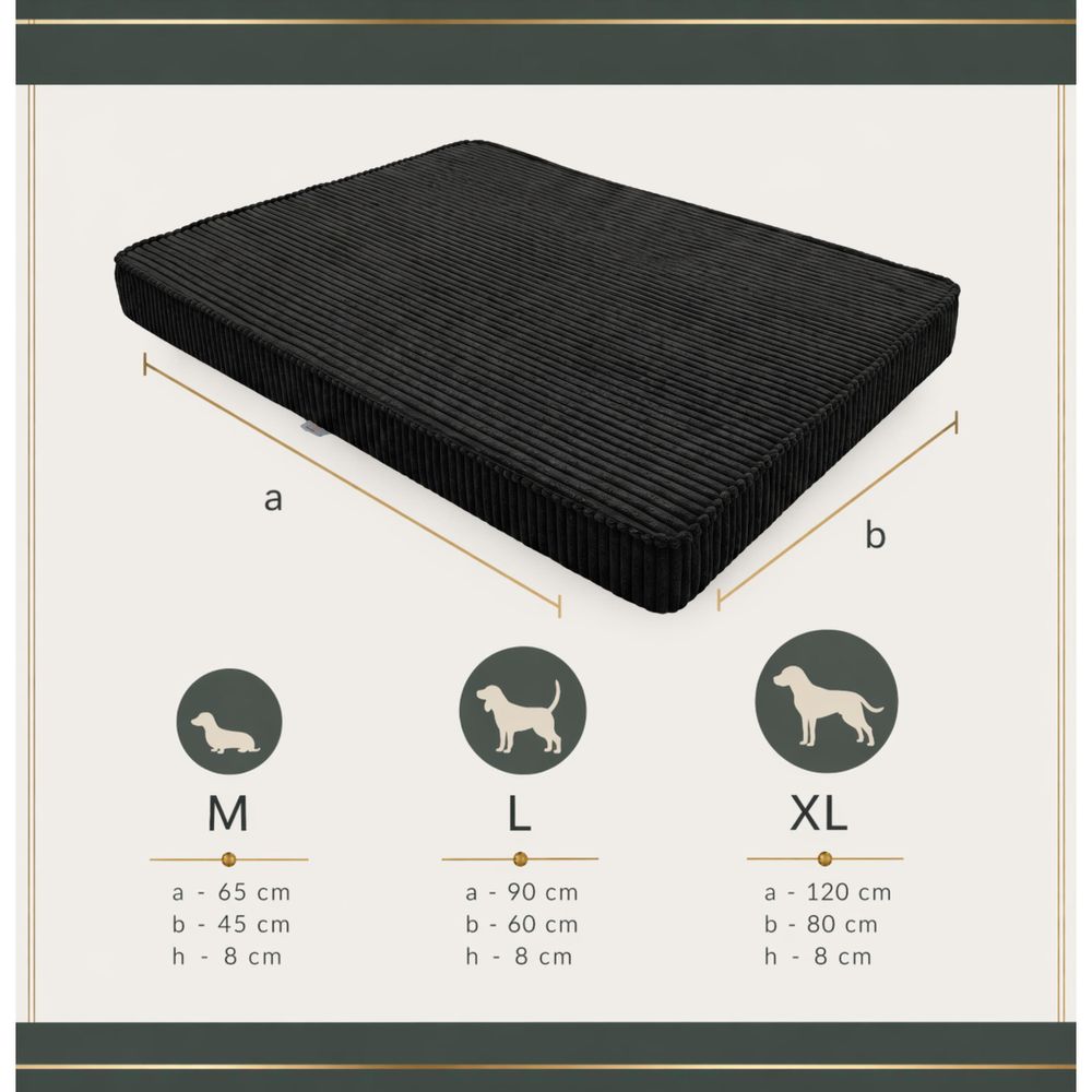 Hundebett Hundekissen Hundematte Cord Schwarz 90X60X8 Cm
