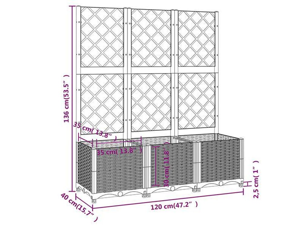 vidaXL Garten-Pflanzgefäß mit Spalier Schwarz 120 x 40 x 136 cm PP