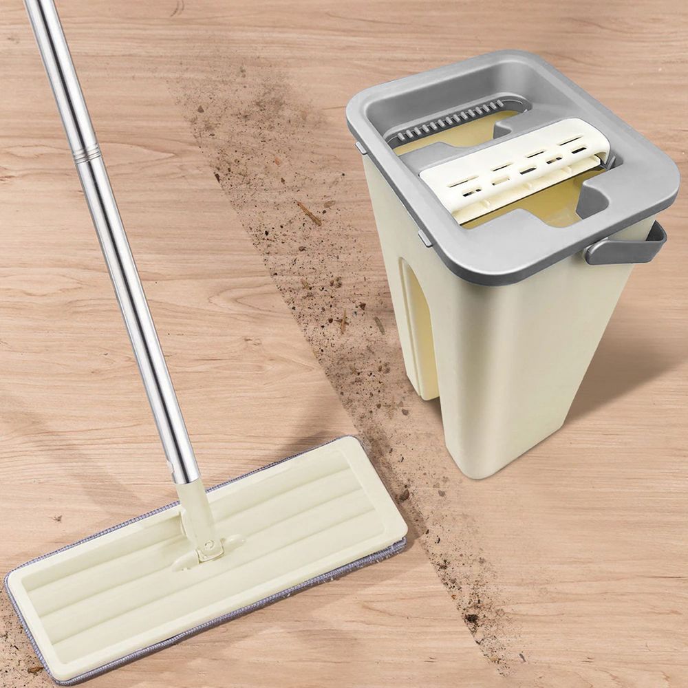 Bodenwischer Set mit Eimer und Profi Wischmopp Wischmop Teleskopstiel Flach Mopp Mop Clean Mikrofaser XL Wischbezug Alle Arten von Böden Retoo