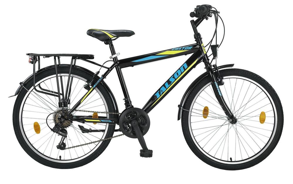 24 Zoll Jungenfahrrad SHIMANO 21 Gang 24" Fahrrad Schwarz mit Beleuchtung TMA