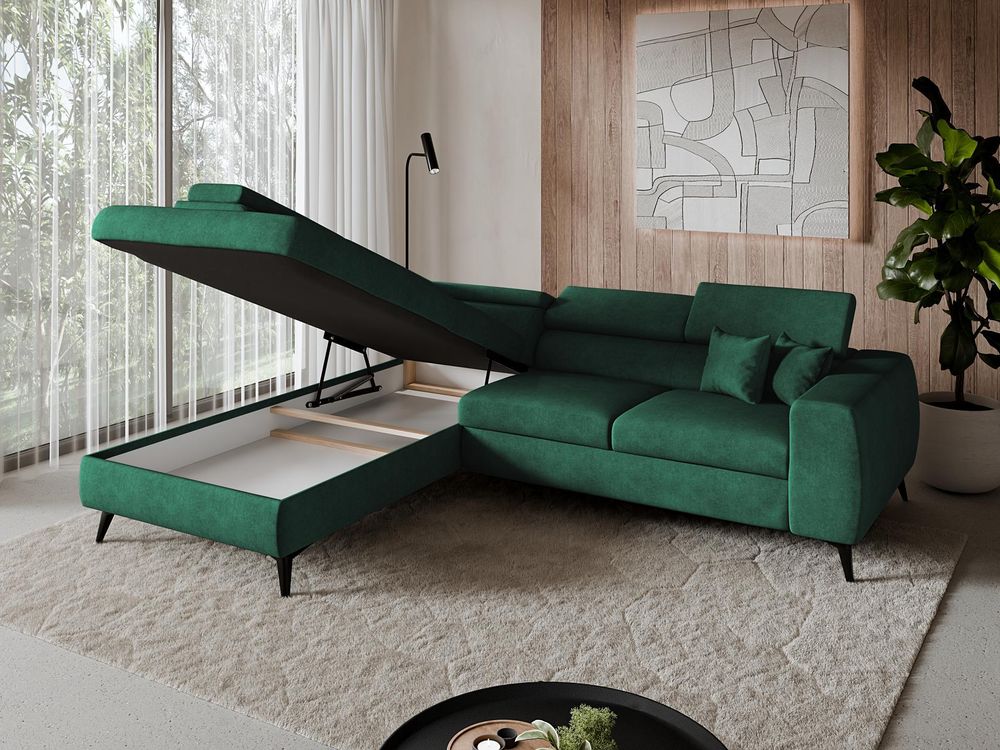 Ecksofa BIANCO mit geöffnetem Bettkasten in der Ottomane