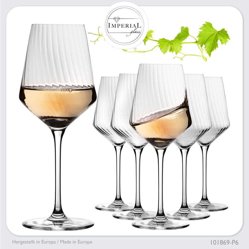 IMPERIAL Weißweingläser 460ml "London" Set 6-Teilig geriffelte Weingläser aus Crystalline Glas Rieslingweingläser