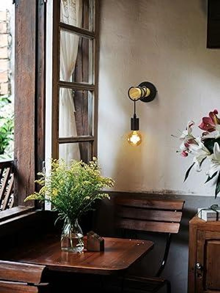 ZMH lampada da parete vintage da interno industriale - faretto da parete in legno nero retrò in metallo con E27 1 fiamma spot da parete per camera da letto, cucina, sala da pranzo, soggiorno, corridoio, studio ufficio