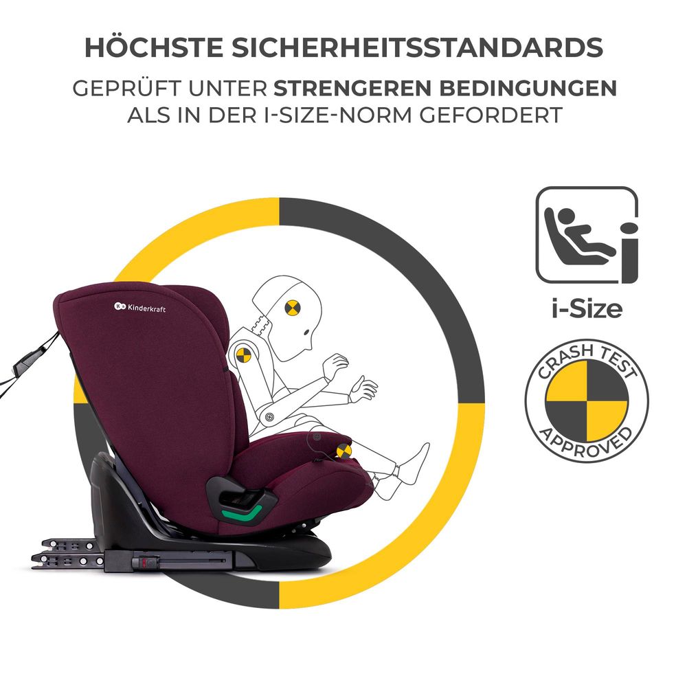 Kinderkraft ONETO3 i-Size Kindersitz 76-150 cm - ISOFIX & TOP TETHER - 3-lagige Kopfstütze - RECLINING-Funktion - ab 15 Monate bis 12 Jahre - Rot