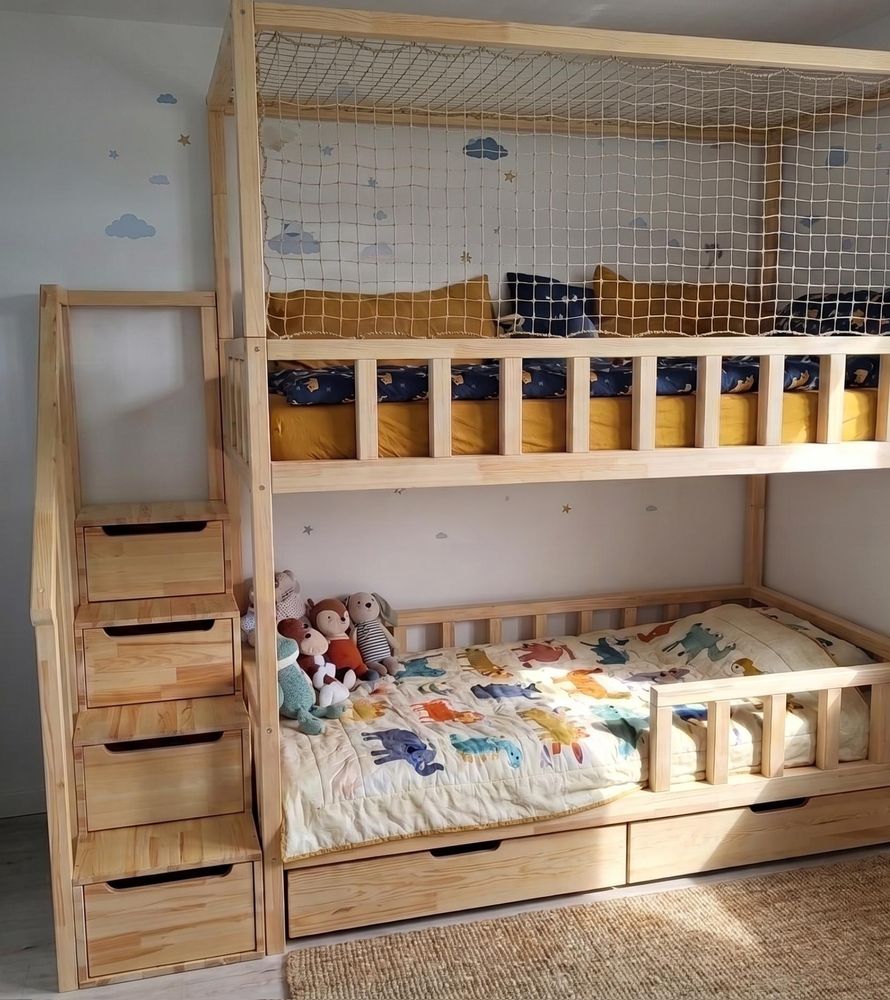 Etagenbett mit Treppe SEITLICHER EINSTIEG FILIP unlackiert 200x90cm