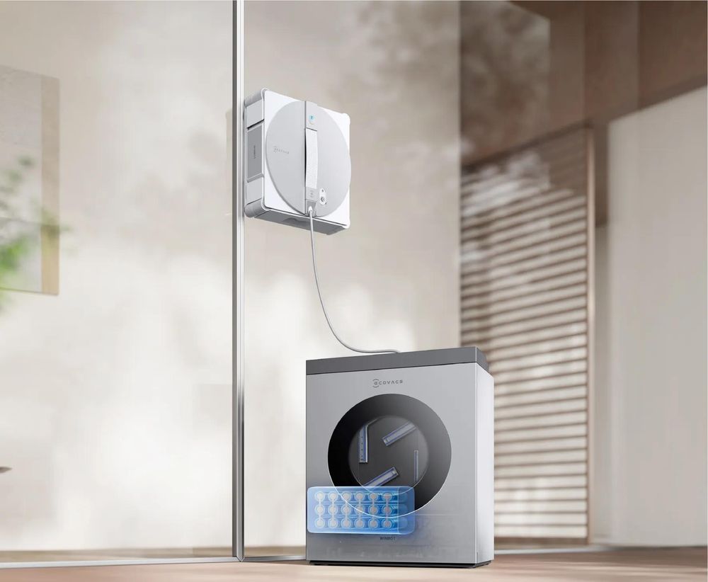 ECOVACS WINBOT W3 OMNI Fensterputzroboter mit Multifunktionsstation mit 2pcs Original Fensterreinigungsflüssigkeit, App-Steuerung