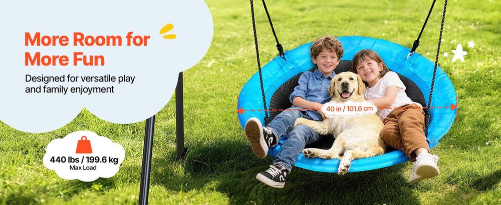 VEVOR Schaukeln für den Garten, 200 kg Tragfähigkeit Schaukelsystem, 40" Teller-Schaukel mit robustem A-Rahmen aus Metall und verstellbarem Seil, einfach zu montieren, Außenschaukel für Kinder, Einzelplatz-b, Schaukel-Scheibe-a