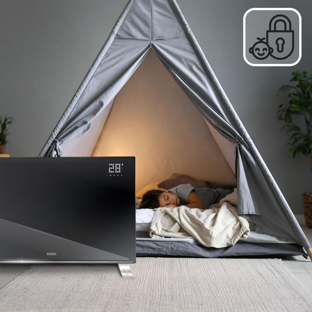 EBERG EVI PRO Grzejnik konwektorowy 2400 W Wi-Fi Szklany Panel Pilot Czarny