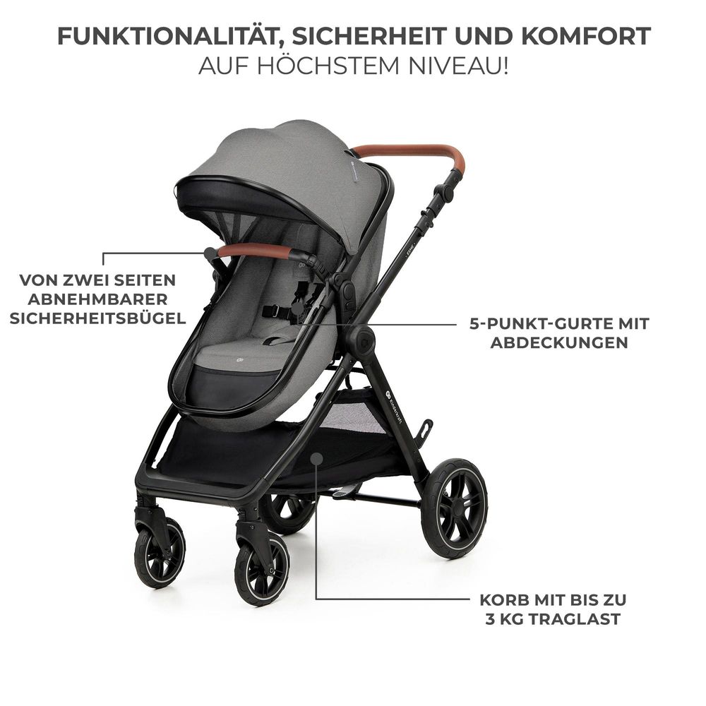 Kinderkraft ESME - multifunktionaler 3-in-1-Kinderwagen - bis 22 kg - Babywanne mit Belüftung - Travel System - große geländegängige Räder - Grau