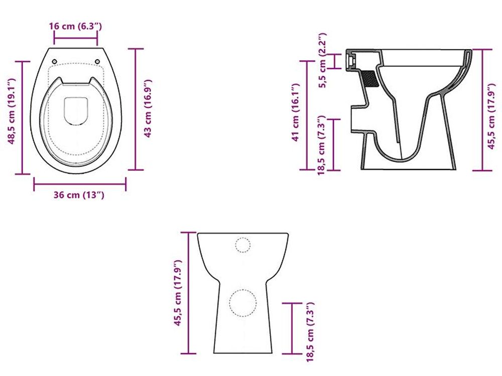 vidaXL WC senza brida 7 cm altezza extra soft-close in Vetroceramica Bianco