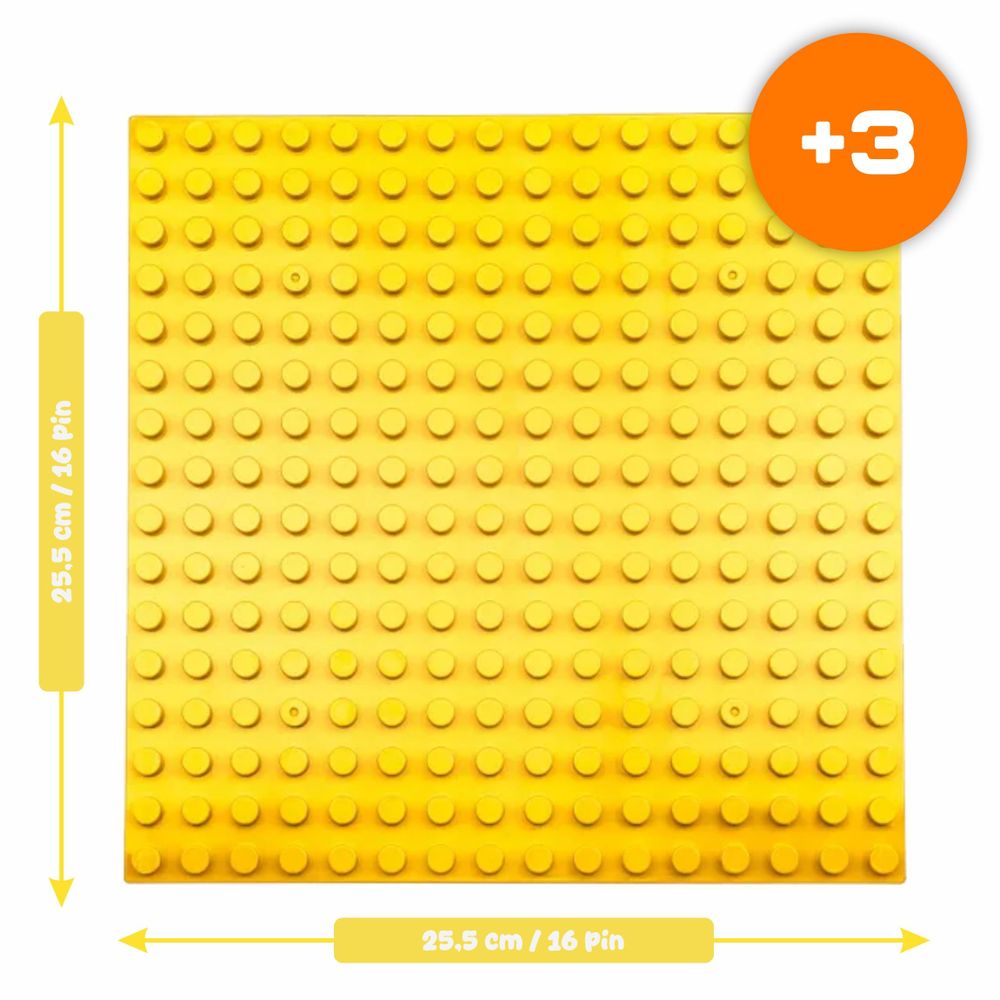 Bauplatte 16x16 große Noppen, Grundplatte kompatibel mit gängigen Bausteinen, 25,5 x 25,5 cm, EVI KIDS, Gelb