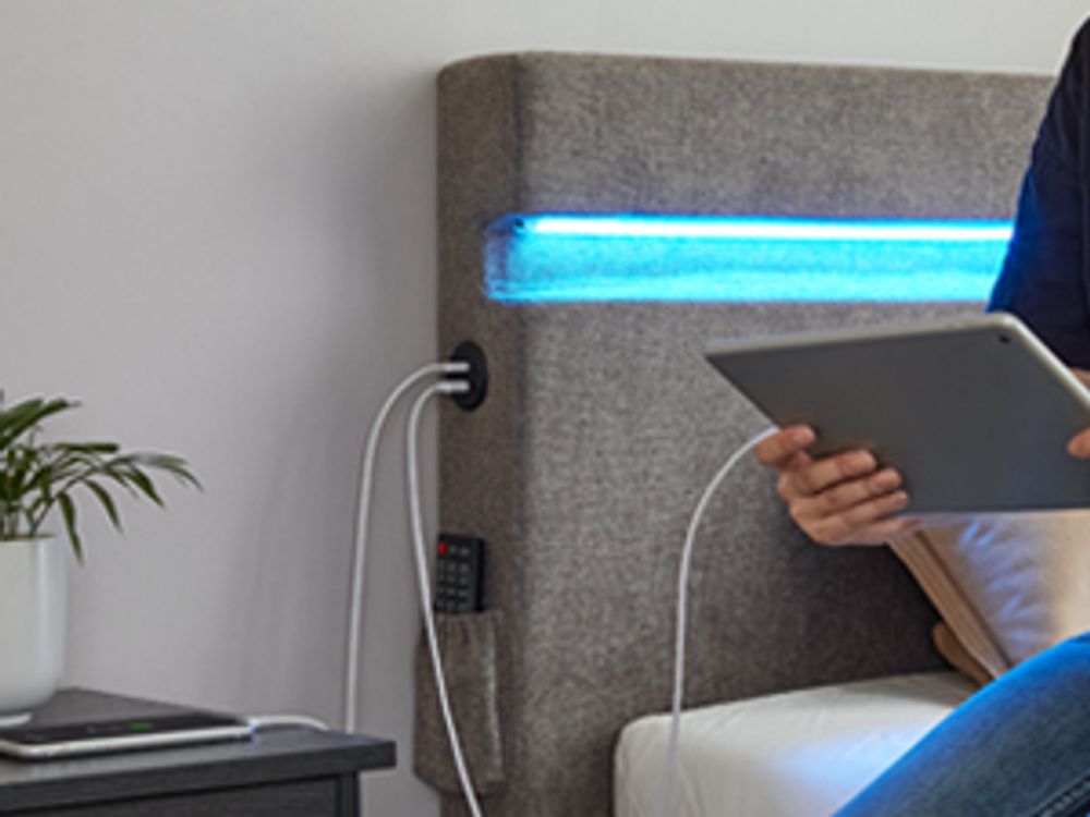 VASAGLE Polsterbett 90 x 190 cm, mit Kopfteil, LED, Doppelbett mit USB- und Type-C Anschluss