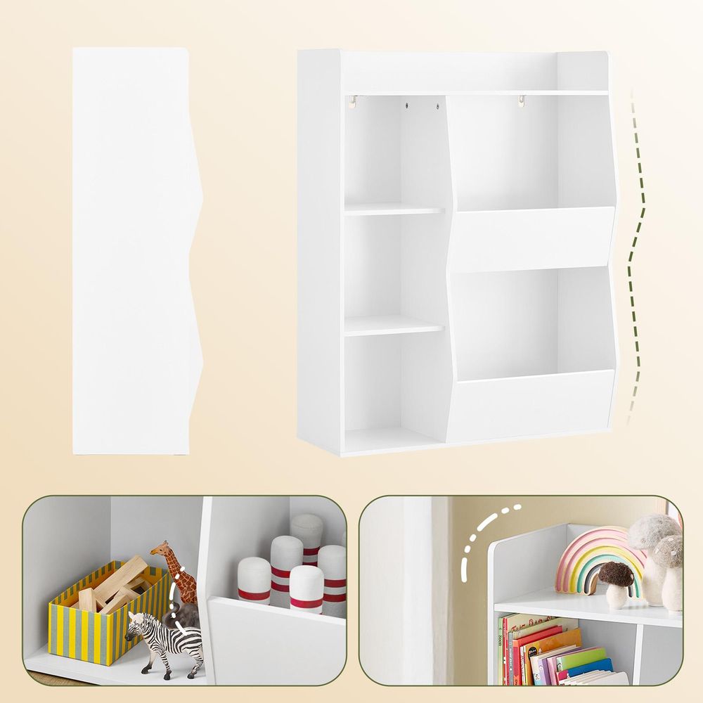 SoBuy Kinder Bücherregal Montessori Regal Kinderzimmer mit 5 Offenes Fach Kinderregal für Spielzeug Aufbewahrung Weiß 80x104x34 cm KMB55-K-W