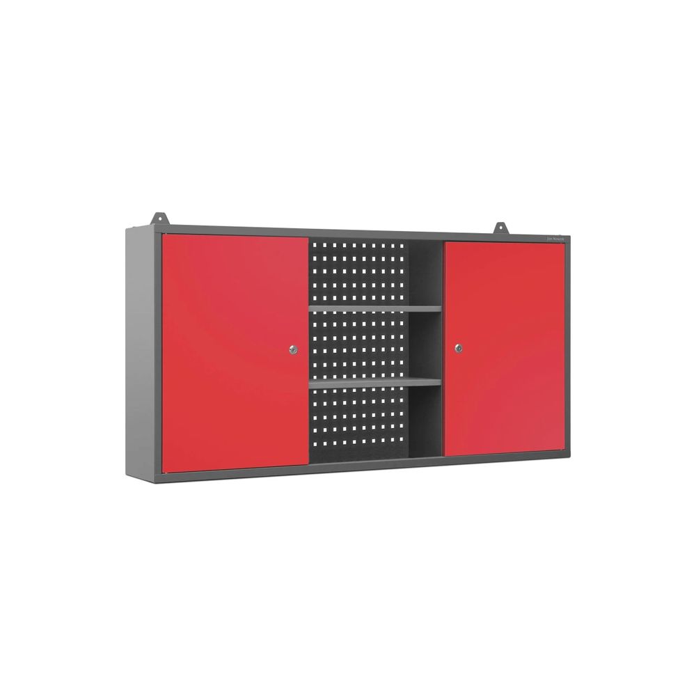 Hängeschrank Werkzeugschrank Werkstattschrank Metallschrank mit Lochwand Metall, 120 cm x 60 cm x 20 cm, Farbe: Anthrazit-Rot