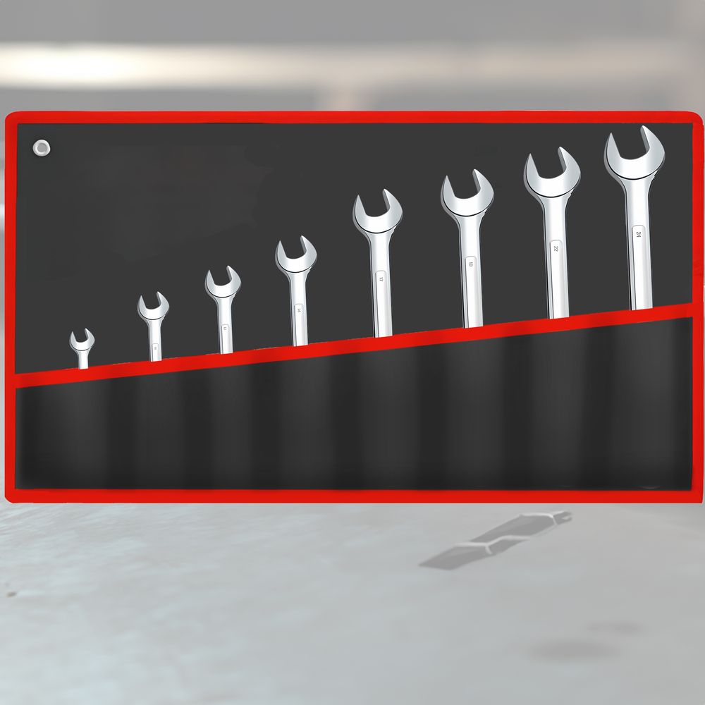 Maulschlüssel Set 8 tlg. 8-24mm Ringmaulschlüssel Satz Gabelschlüssel Ringschlüssel Tools Chrom-Vanadium-Stahl SW-Stahl Rolltasche Retoo