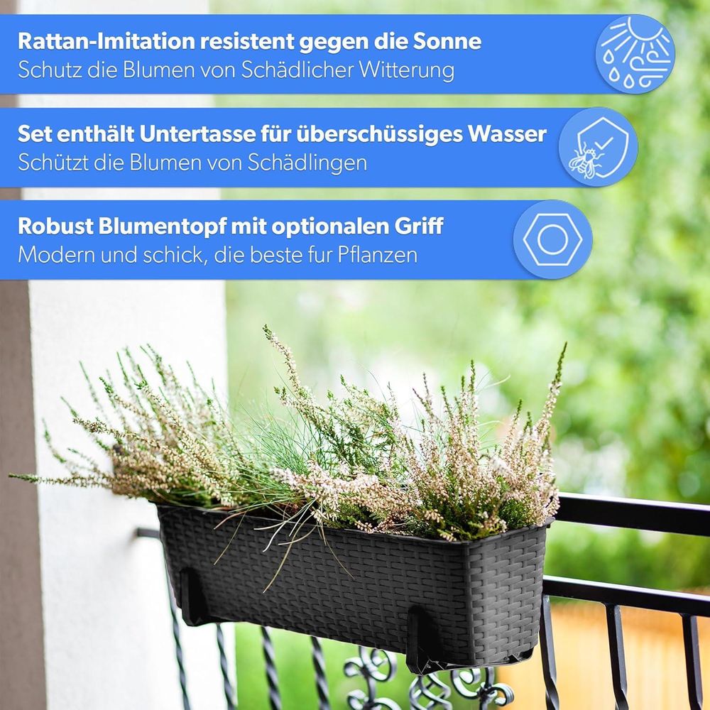 KADAX Blumentopf "Castro", Topf mit Griffen, 60cm, Anthrazit, 3 Stück