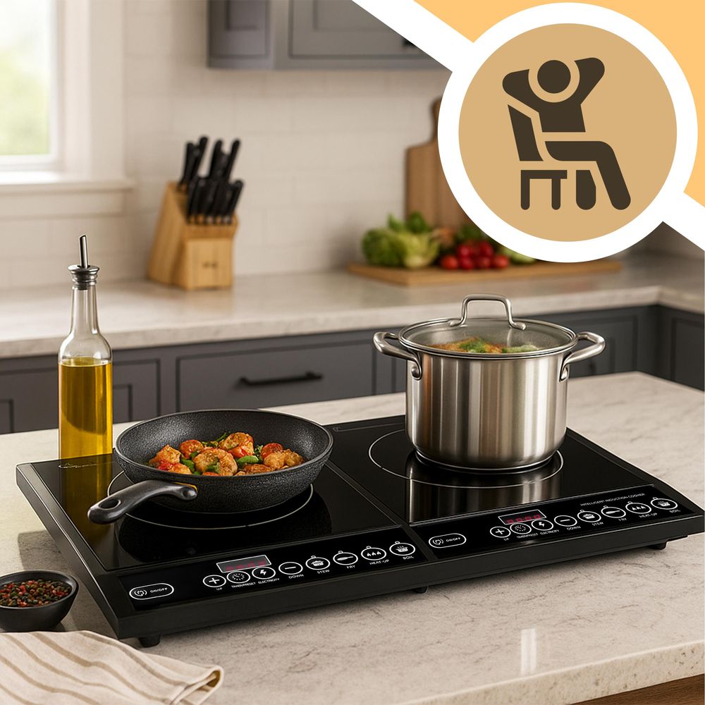 Induktionskochfeld 4000W 2 Platten Induktionskochplatte mit Touch Steuerung 2-Burner Induction Plate Timer 10 Temperaturstufen 2x2000W Schwarz Retoo