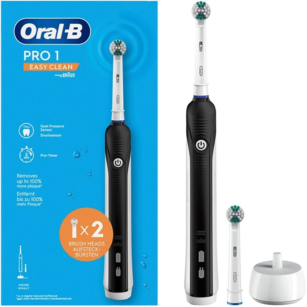 Oral-B Pro 1 Easy Clean Elektrische Zahnbürste + 4 Ersatzbürstenköpfe + weißes Etui
