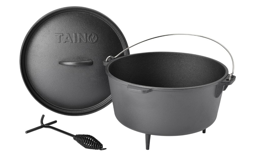TAINO Dutch Oven 8L Gusseisen Ø 30cm Feuertopf Deckelheber Grillzubehör Dopf