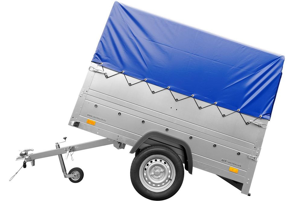 PKW-Anhänger 200x125 UNITRAILER GARDEN 201 KIPP mit Bordwandaufsatz und blauer Hochplane