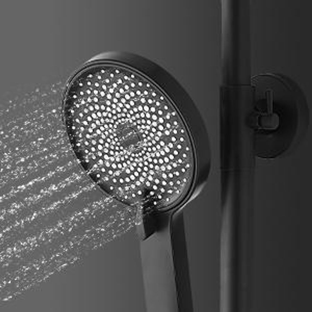 STANEW Duscharmatur Badezimmerdusche mechanisches Duschset, Regendusche mit rundem Duschkopf und 3 Düsen, Schwarz