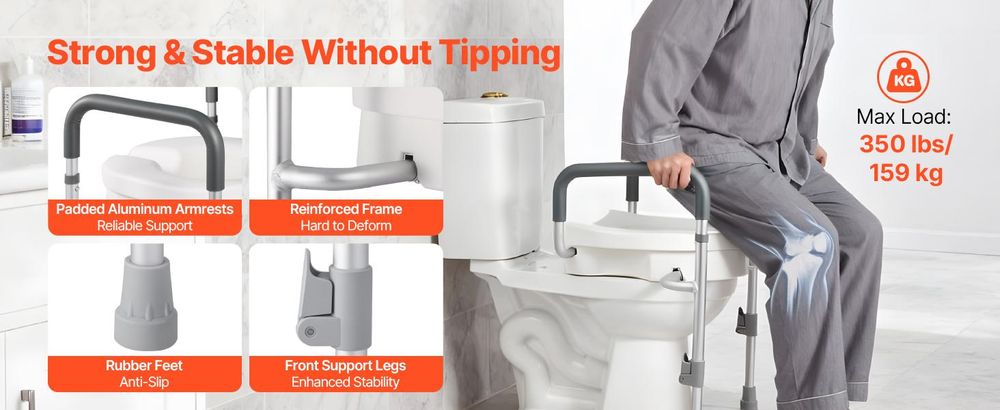 VEVOR Erhöhter Toilettensitz mit Armlehnen, 159 kg Tragfähigkeit, 12,7 cm Erhöhung & verstellbare Breite, verbreiterter erhöhter Toilettensitz mit Griffen für Senioren, ältere Menschen, Behinderte, Erwachsene