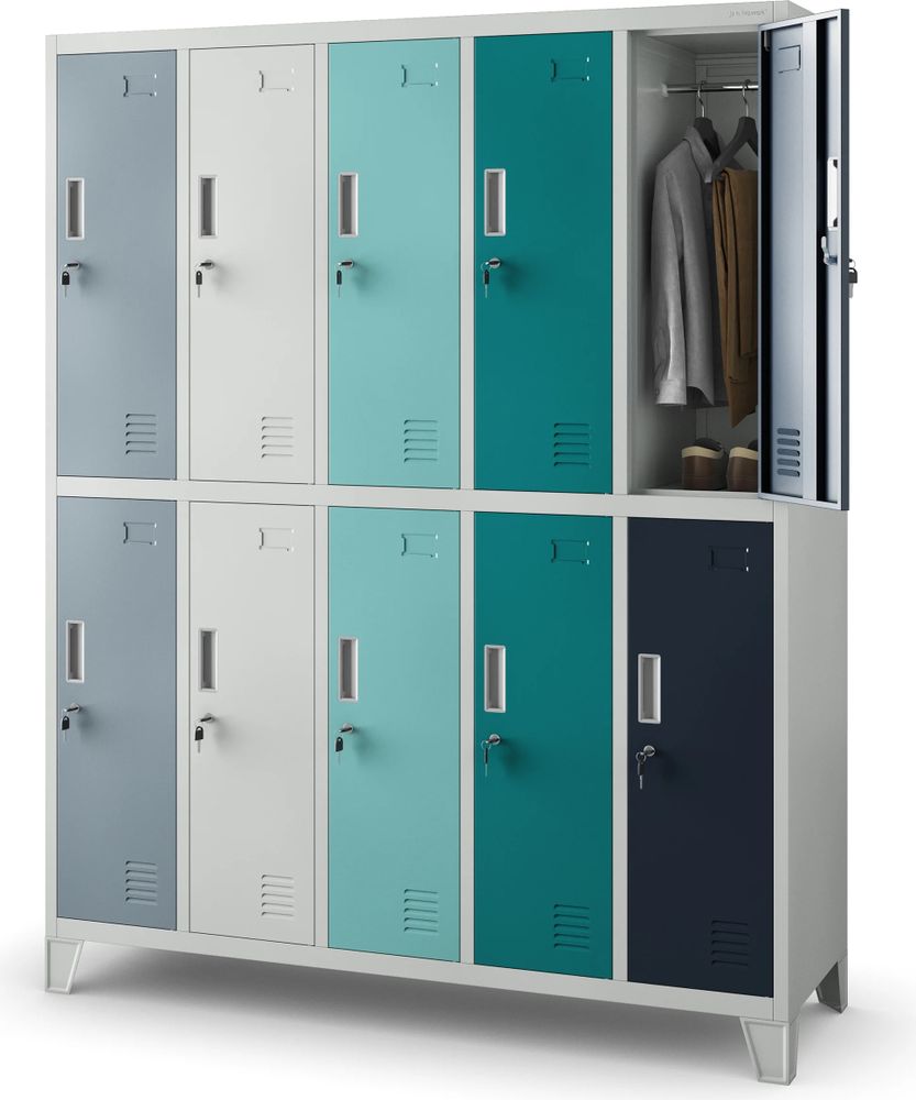 Umkleideschrank 5B2A Spind Spint Schließfachschrank Metallschrank mit 10 Fächern Etikettenhalter Metall 172 cm x 136 cm x 45 cm Farbe: Mehrfarbig