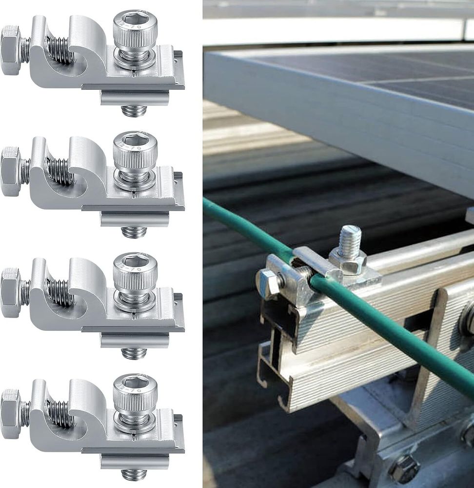 4 Stk Solarpanel Erdungsklemme, Solarmodul Montagehalterungen Klemmen, Solarpanel Befestigungen Erdungsösen Photovoltaik-Unterstützung für Solar Panel