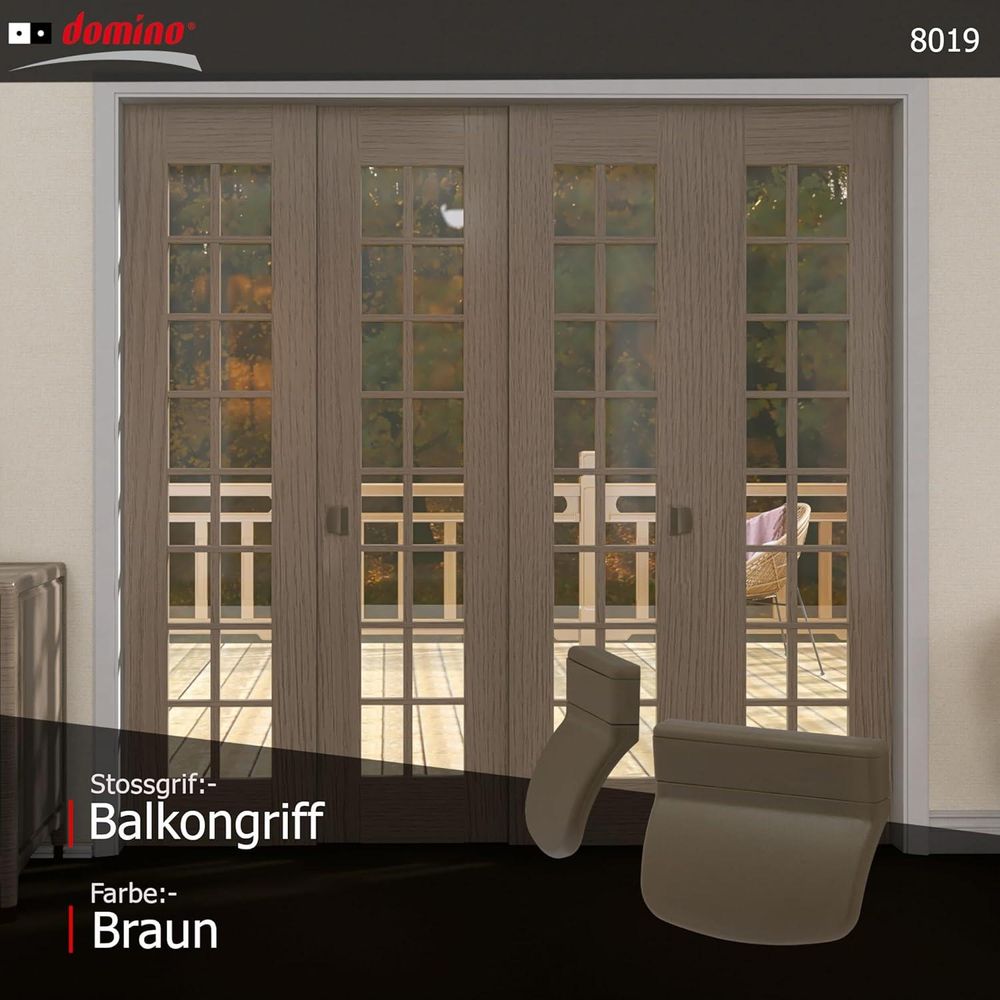 DOMINO Balkontürgriff außen | Balkontür Schnäpper | Terassentürgriff | UV- und Feuchtigkeitsresistent | 1er Set Balkon Türgriff inkl. Schrauben (verdeckt) - Ziehgriff mit Schraubenabdeckung | Braun