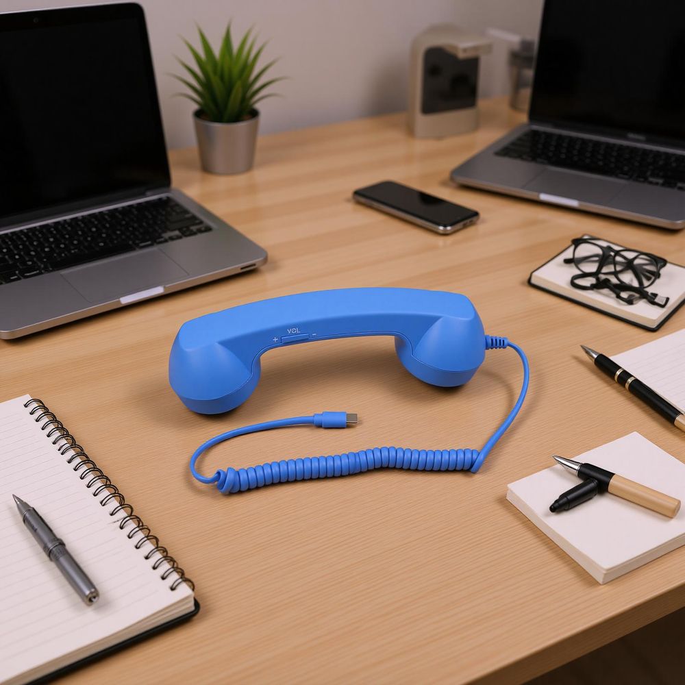 Retro-Telefonhörer Typ-C Kabelgebundenes Telefon mit Handhörer, Mikrofon und Lautsprecher, Lautstärkeregelung für Handy Tablets Laptops usw. blau