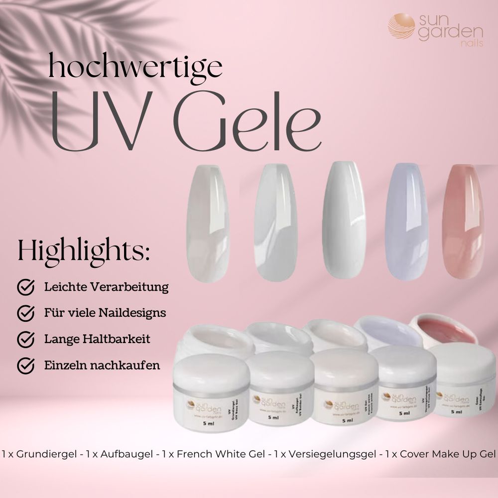 UV Gel Starterset Starlight inkl. UV-LED Gerät - Nagelstudio Einsteiger Set inkl. UV Gele, Farbgele, Nailart und UV Lampe