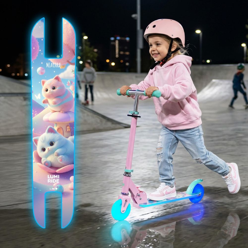 Dieťa jazdiace na kolobežke Sun Baby Lumiride na vonkajšom ihrisku.