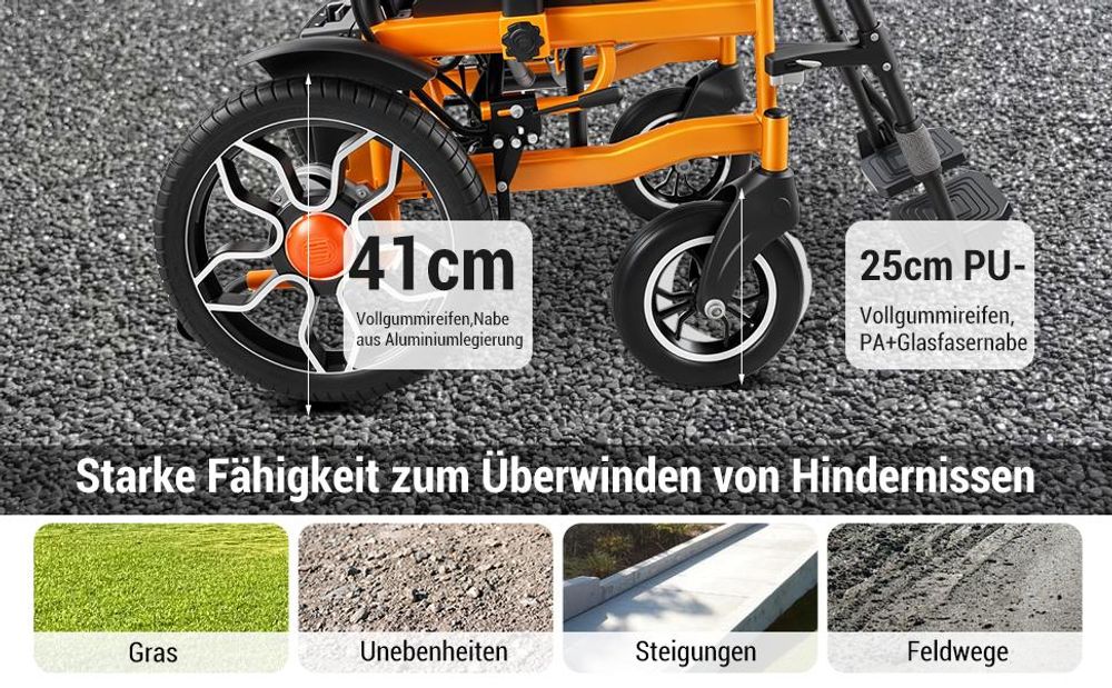 Elektrorollstuhl faltbar mit Joystick, Rollstuhl für Erwachsene, 24V Akku, Sicherheitsgurt, Armlehnen, Fußstützen, bis 150 kg, Pflege
