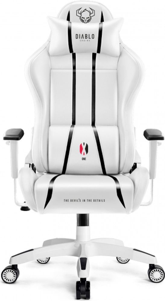 Diablo X-One 2.0 Gaming Stuhl Bürostuhl Schreibtischstuhl Verstellbare Armlehnen Ergonomisches Design Nacken/-Lendenkissen Farbe: Weiß, Größe Normal