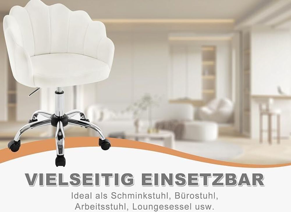 WOLTU Bürostuhl, Samt Stuhl mit Blütenblatt-Rückenlehne, Cremeweiß