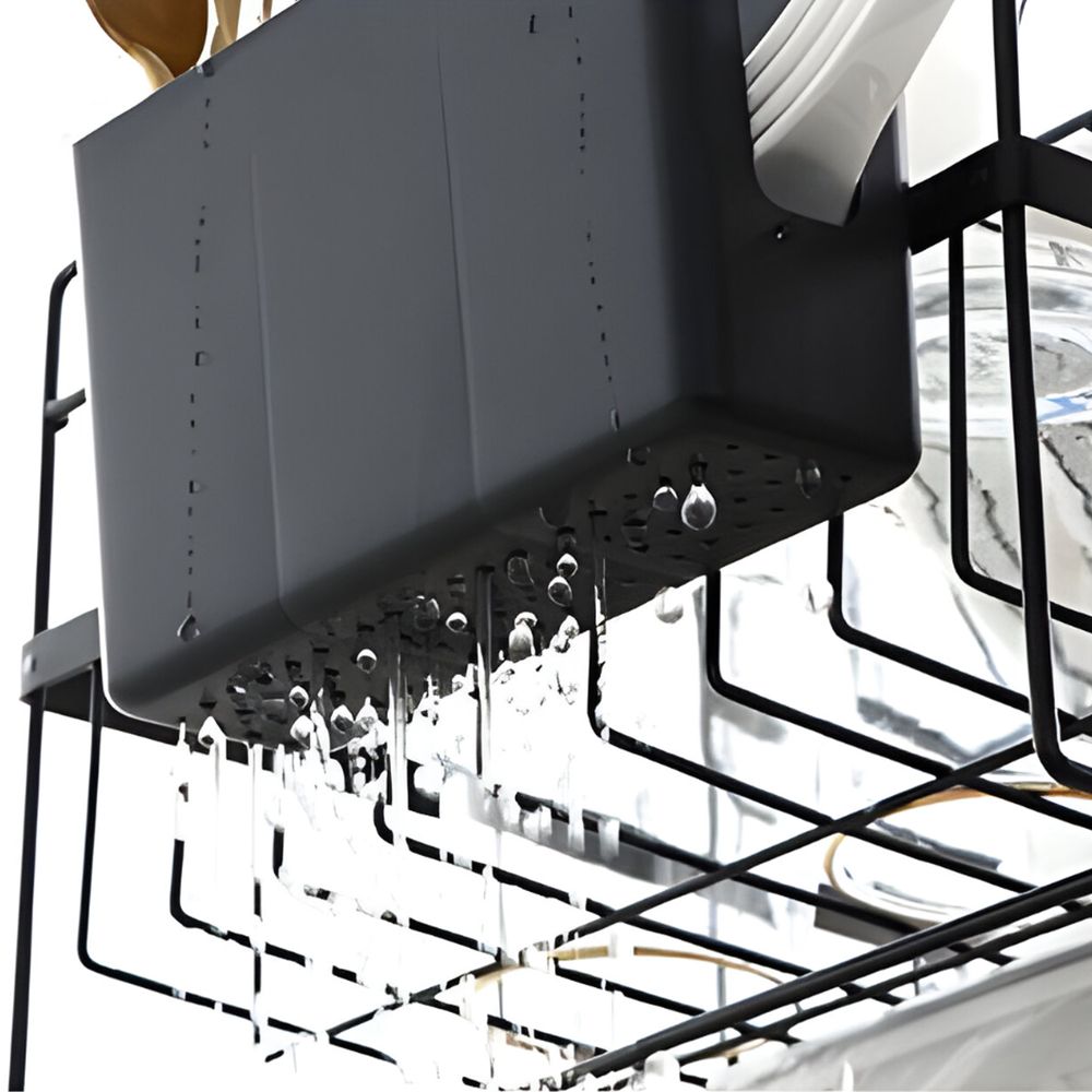 Geschirrabtropfgestell Abtropfgestell Geschirrstaender mit Auffangschale Abtropfgitter Geschirrkorb Dish Drying Besteckfach Schwarz 43,5x29x24 Retoo