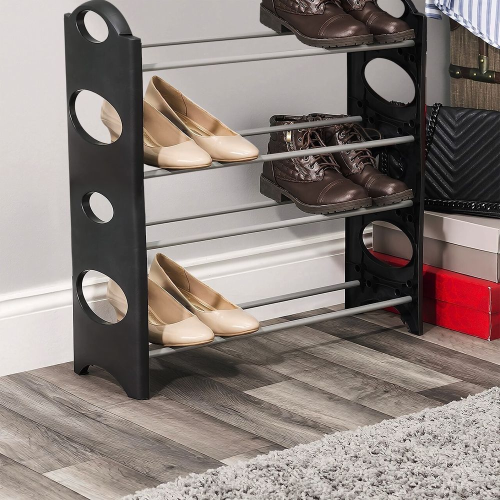 Schuhregal 4 Ebenen Schuhablage Schuhschrank Schuhständer 63x18x64cm Edelstahl Regal Schuhe bis 12 Paar Erweiterbar Schrank Schuh-Organizer Retoo