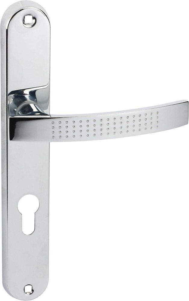 DOMINO Türgriff 72 Drückergarnitur PZ-Profilzylinder | Türklinke für Zimmertür, Bürotür, Kellertür & Innentür | L-Form | Aluminium |Chrom| ALMA ECO M6
