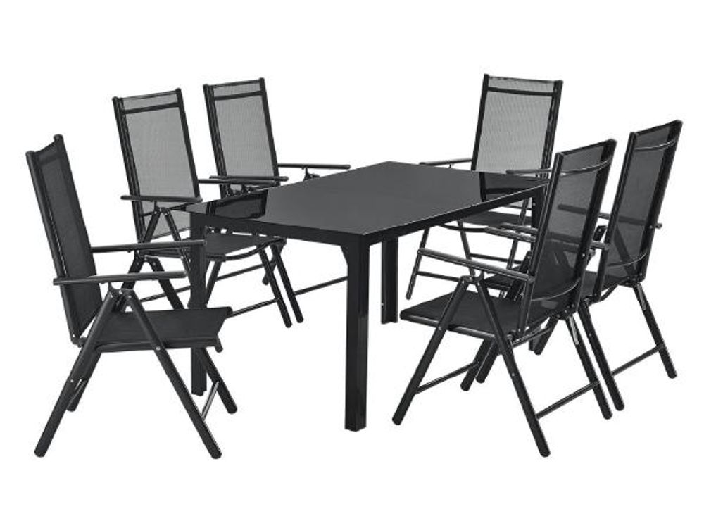 Juskys Aluminium Gartengarnitur Milano Gartenmöbel Set mit Tisch und 6 Stühlen Dunkel-Grau mit schwarzer Kunstfaser Alu Sitzgruppe Balkonmöbel