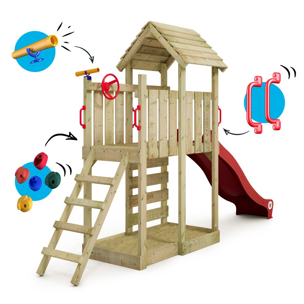 Spielturm Wickey JoyFlyer mit Rutsche und Kletterwand in Rot