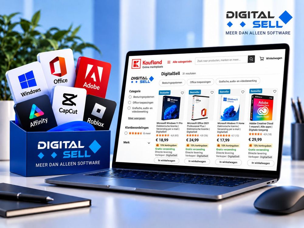 Softwareaanbod van DigitalSell op Kaufland met Windows, Office, Adobe en andere producten.