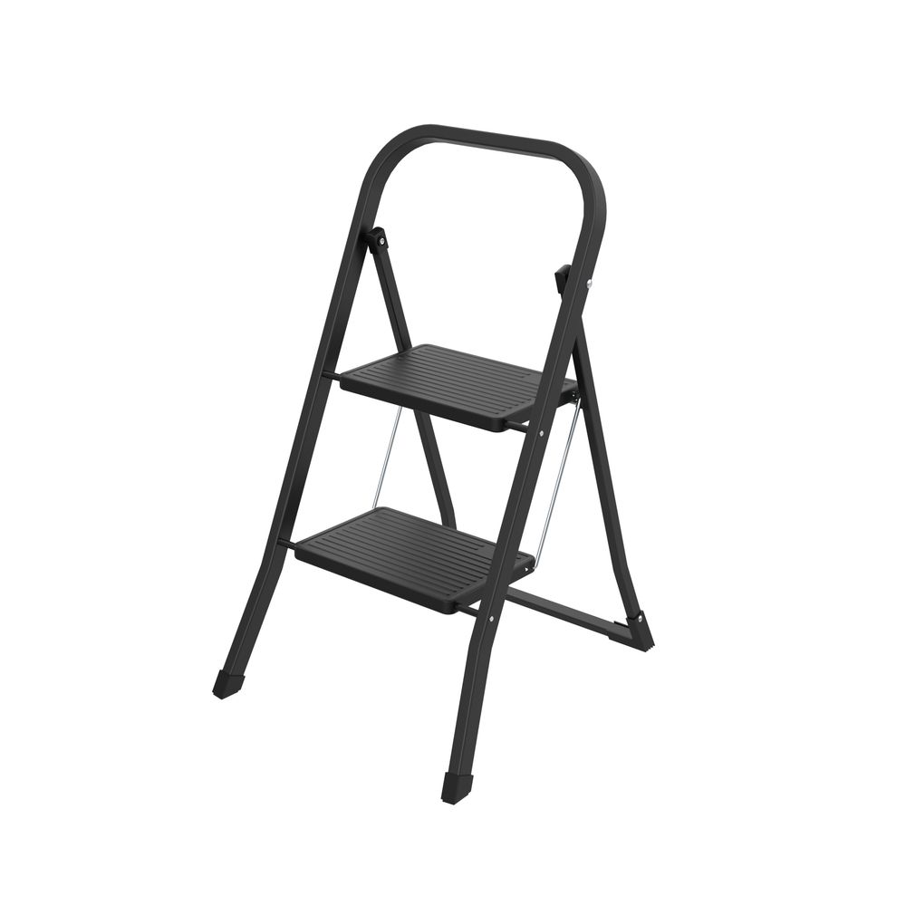 Drabest | Haushaltsleiter 2-stufig - Schwarz - Stabil und leicht - Ideal für Zuhause und Büro