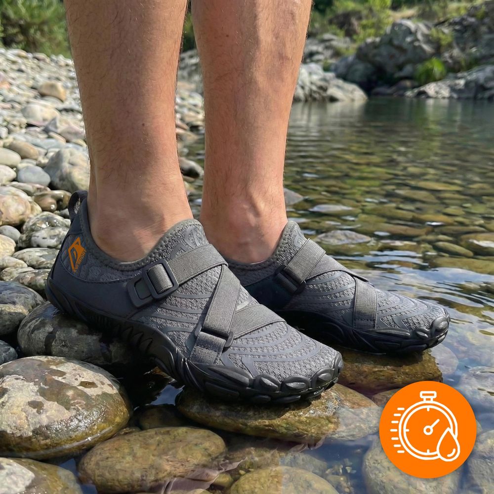 Wasserschuhe Badeschuhe Herren EVI SPORT WaveRunner 43 Verstellbar Seeigelschutz Schnelltrocknend Grau Schwimmschuhe Strandschuhe