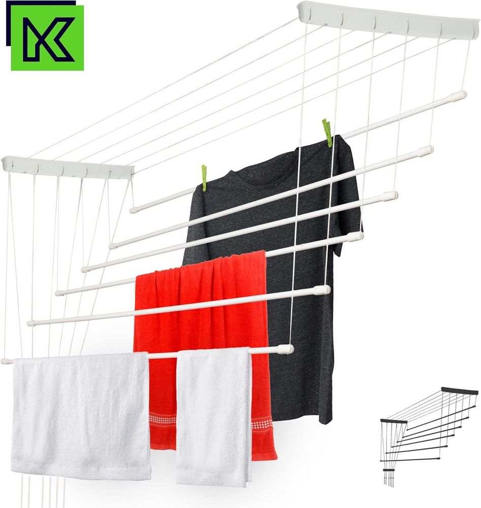 KADAX Deckenwäschetrockner "Torp", Deckentrockner Traglast 12kg, 6 Stäbe, 160 cm, weiß