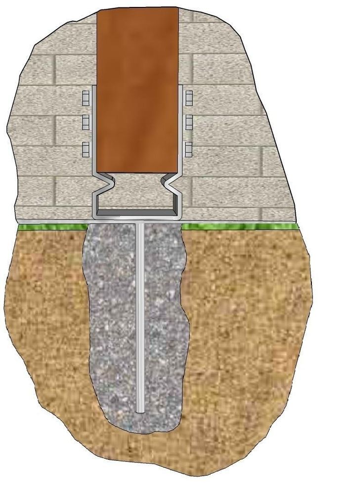 U-Pfostenträger Gabelweite 81 mm mit Wulst zum Einbetonieren, Riffeldolle 300 mm feuerverzinkt, Gesamtlänge 450 mm Lagerräumung
